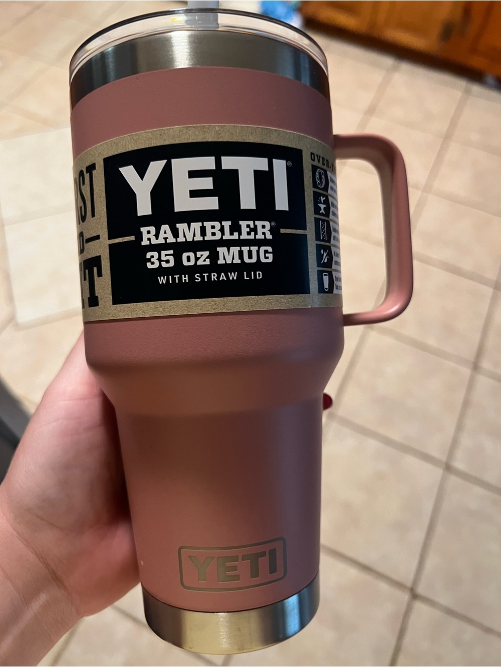 Yeti Rambler 35 oz Mug in Dusty Rose with Handle